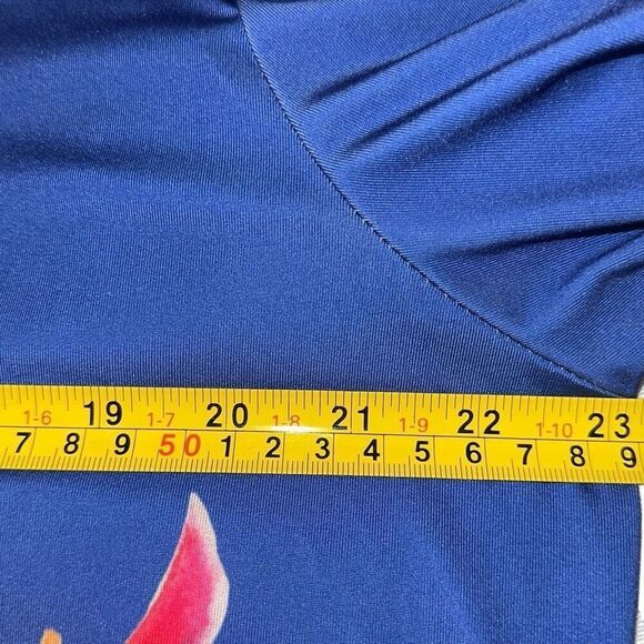 Ellen Negley Navy Blue Pink Flamingo Keyhole Short Sleeve Top Ladies Size Large - Picture 9 of 14